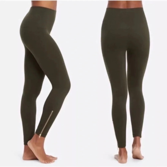 SPANX NWOT Look At Me Seamless Side Zip Leggings in Deep Olive - Picture 2 of 6
